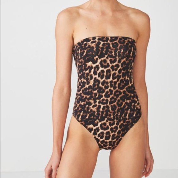 strapless leopard bathing suit
